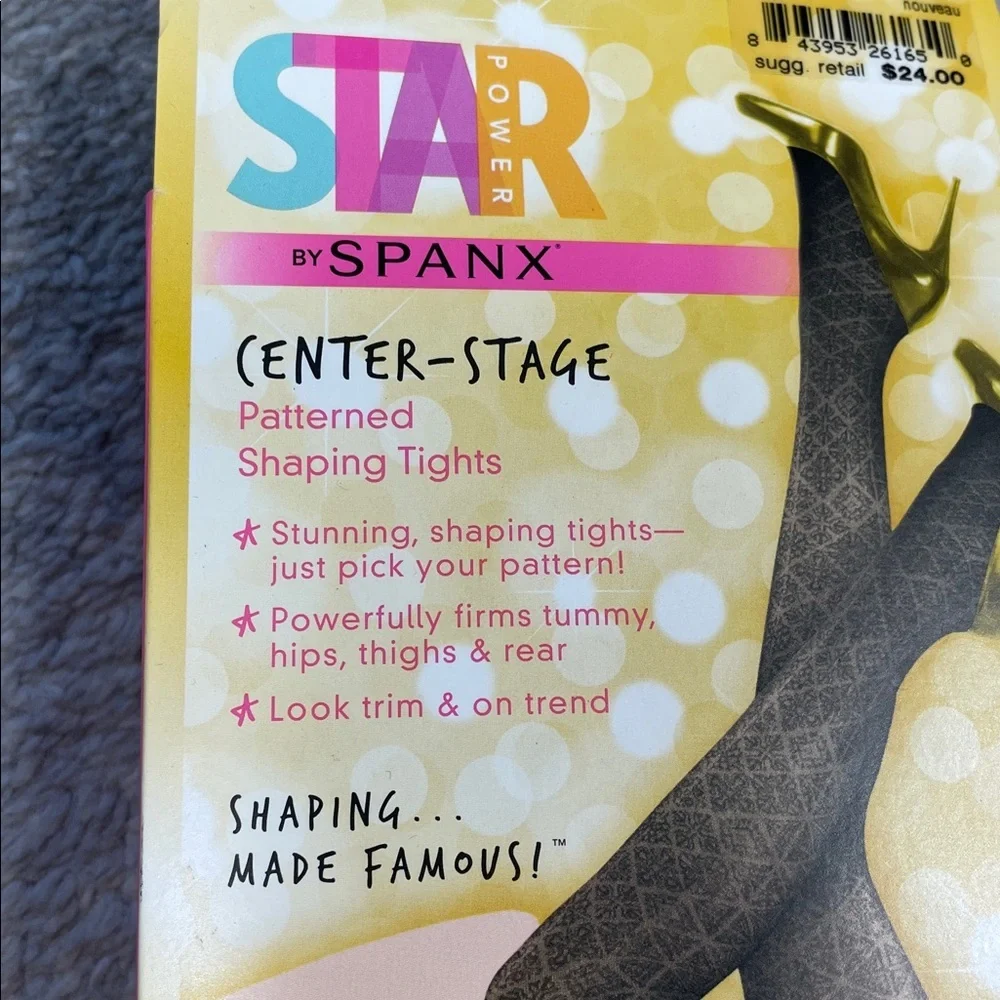 New Spanx Star Power Center Stage Patterned Shaping Tights Nouveau Black Sz D